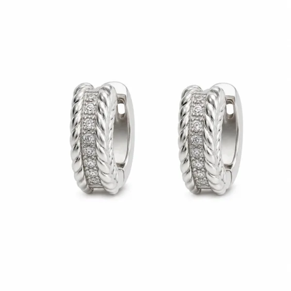 brincos prateados fashion trançados com cristais em fundo branco, referência 85374-16