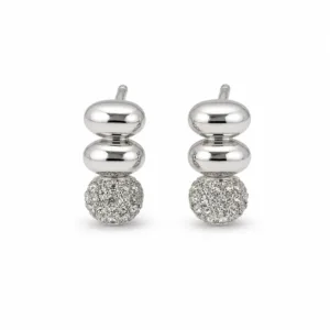 brincos prateados sofisticados com esferas e pavé em fundo branco, referência 85374-17