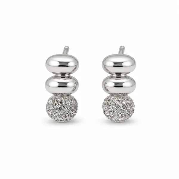 brincos prateados sofisticados com esferas e pavé em fundo branco, referência 85374-17