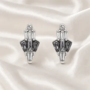brincos prateados sofisticados geométricos bicolores em cetim marfim, referência 85374-20