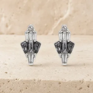 brincos prateados sofisticados geométricos bicolores em pedra clara, referência 85374-20