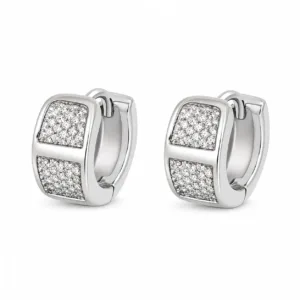 brincos prateados com cristais em dois painéis pavé em fundo branco, referência 85374-3