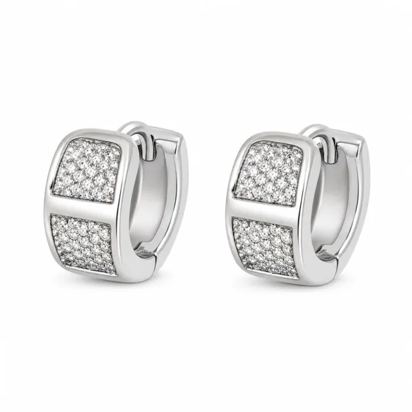 brincos prateados com cristais em dois painéis pavé em fundo branco, referência 85374-3