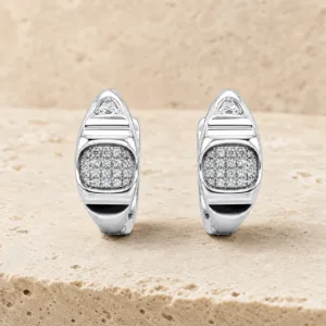 argolas prateadas sofisticadas em forma de escudo com cristais em pedra clara, refer锚ncia 85375-10