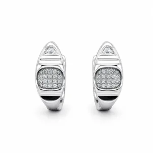 argolas prateadas sofisticadas em forma de escudo com cristais em fundo branco, refer锚ncia 85375-10