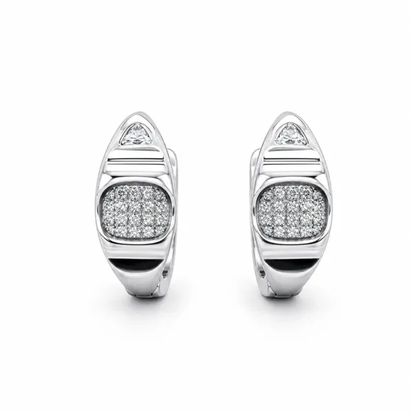 argolas prateadas sofisticadas em forma de escudo com cristais em fundo branco, refer锚ncia 85375-10