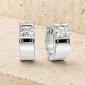 argolas prateadas sofisticadas quadradas com cristal em pedra clara, refer锚ncia 85375-12