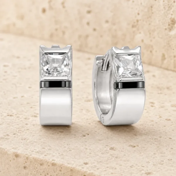 argolas prateadas sofisticadas quadradas com cristal em pedra clara, refer锚ncia 85375-12