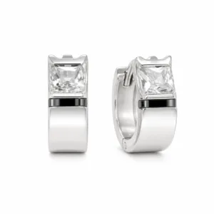 argolas prateadas sofisticadas quadradas com cristal em fundo branco, refer锚ncia 85375-12