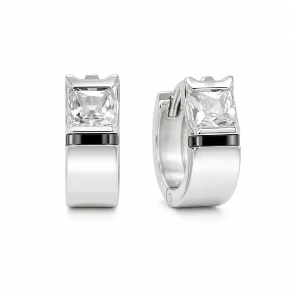 argolas prateadas sofisticadas quadradas com cristal em fundo branco, refer锚ncia 85375-12