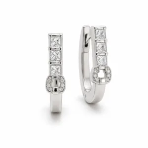 argolas prateadas sofisticadas com cristais quadrados e ferradura em fundo branco, refer锚ncia 85375-13