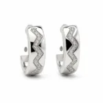 argolas prateadas sofisticadas com zigzag pav茅 e preto em fundo branco, refer锚ncia 85375-9