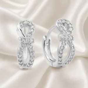 argolas prateadas elegantes com la莽o pav茅 em cetim marfim, refer锚ncia 85376-5