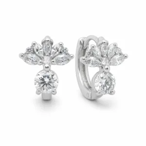 argolas prateadas elegantes florais com cristal redondo em fundo branco, refer锚ncia 85376-7