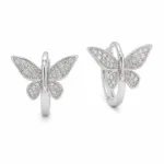 argolas prateadas premium com borboleta pav茅 em fundo branco, refer锚ncia 85376-9