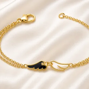 pulseira dourada com asas pretas em cetim marfim, referência 85383-2