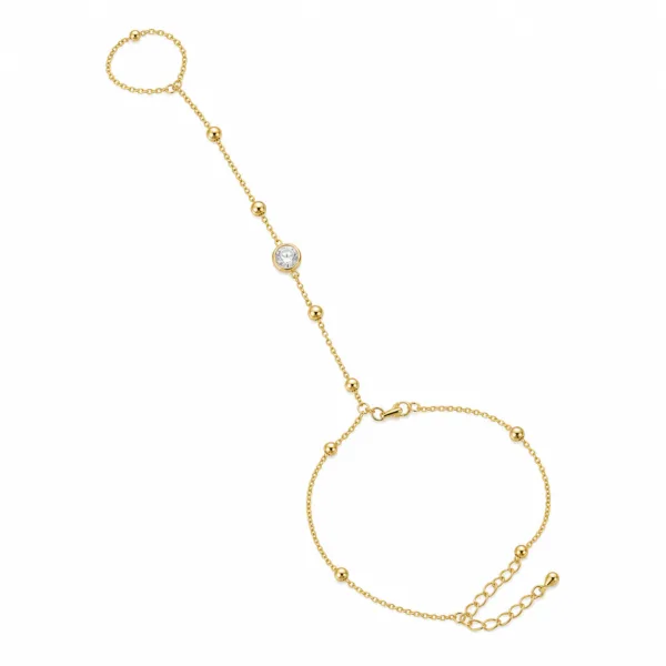 85384-6-white pulseira de mão dourada com cristal e anel em fundo branco, referência 85384-6