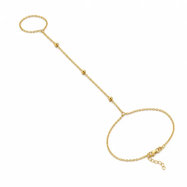 85473-2-white pulseira de mão dourada com três contas em fundo branco, referência 85473-2