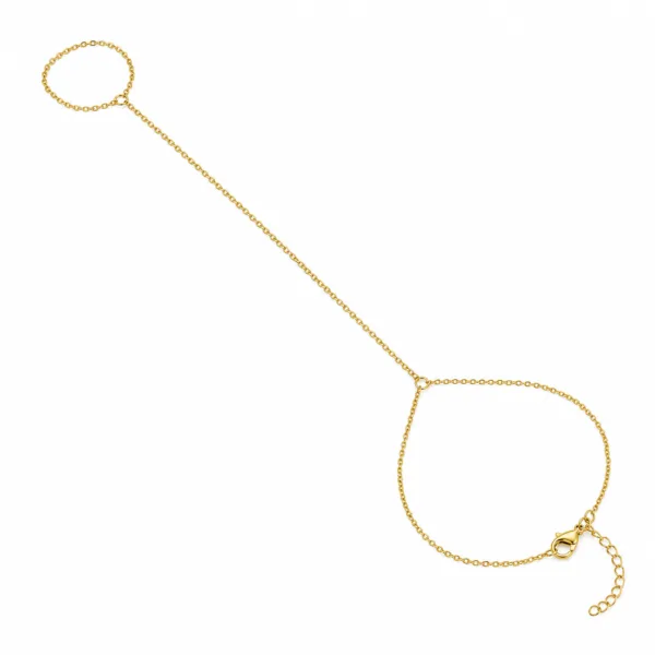 85474-1-white pulseira de mão dourada lisa e minimalista em fundo branco, referência 85474-1