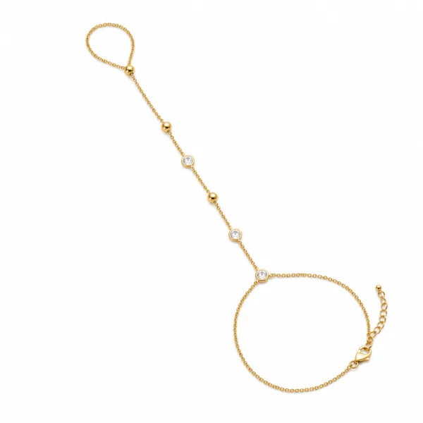 85474-2-white pulseira de mão dourada com cristais e contas em fundo branco, referência 85474-2