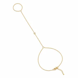 pulseira de mão dourada com cristal único em fundo branco, referência 85474-4