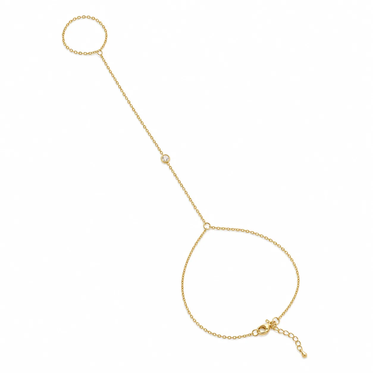 pulseira de mão dourada com cristal único em fundo branco, referência 85474-4