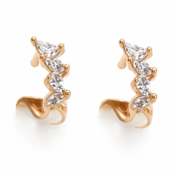 Brincos 83561-2 Modelo A – Fundo Branco Brincos ear cuff dourados rosa com cristais brancos - Modelo A