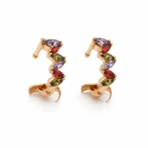 Brincos ear cuff dourados rosa com cristais multicoloridos - Modelo B