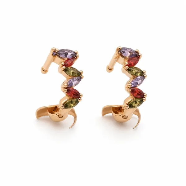 Brincos ear cuff dourados rosa com cristais multicoloridos - Modelo B