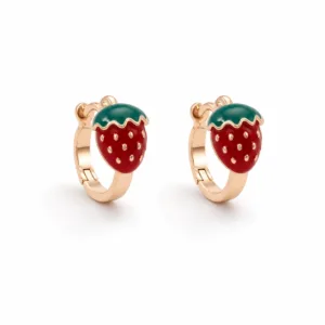 Brincos de argola dourados rosa com morangos vermelhos - Modelo B