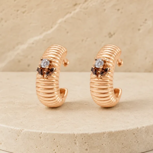 Brincos dourados rosa compactos sobre pedra - Modelo B