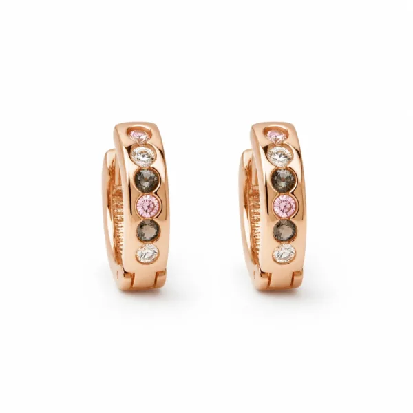Brincos dourados rosa com cristais multicoloridos - Modelo A