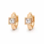 Brincos dourados rosa com cristal quadrado - Modelo A