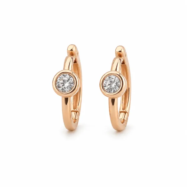 Brincos dourados rosa com cristal redondo - Modelo B