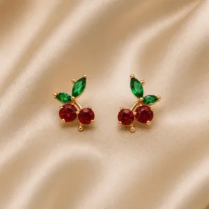Brincos Dourados Rosa de Cereja com Cristais Vermelhos ou Roxos - Image 2