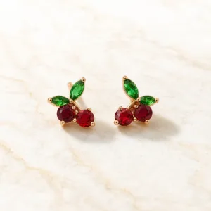 Brincos Dourados Rosa de Cereja com Cristais Vermelhos ou Roxos - Image 3