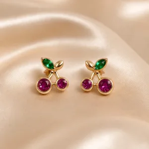 Brincos Dourados Rosa de Cereja com Cristais Vermelhos ou Roxos - Image 5
