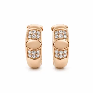 Brincos de Argola Dourados Rosa com Placa Oval e Cristais - Image 1