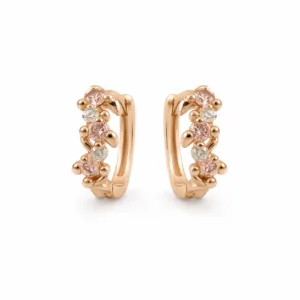 Brincos de Argola Dourados Rosa com Folhas e Cristais | Modelo A ou B - Image 1