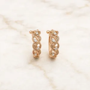 Brincos de Argola Dourados Rosa com Folhas e Cristais | Modelo A ou B - Image 6