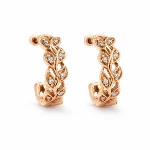 Brincos de Argola Dourados Rosa com Folhas e Cristais | Modelo A ou B - Image 4