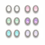 Brincos de cristal oval pastel 85176-01-2 — seis cores em fundo branco