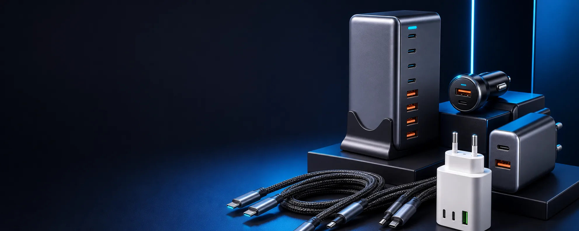 Carregadores cabos e eletronica compacta