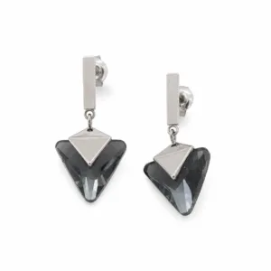 Brincos Prateados Triangulares com Cristais Escuros 5429-S009-2B em fundo branco