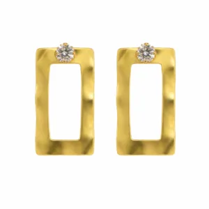 Brincos Dourados Retangulares com Cristal 5429-S007-3 em fundo branco