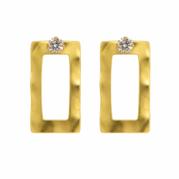 Brincos Dourados Retangulares com Cristal 5429-S007-3 em fundo branco