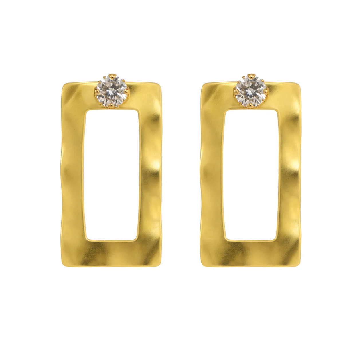 Brincos Dourados Retangulares com Cristal 5429-S007-3 em fundo branco